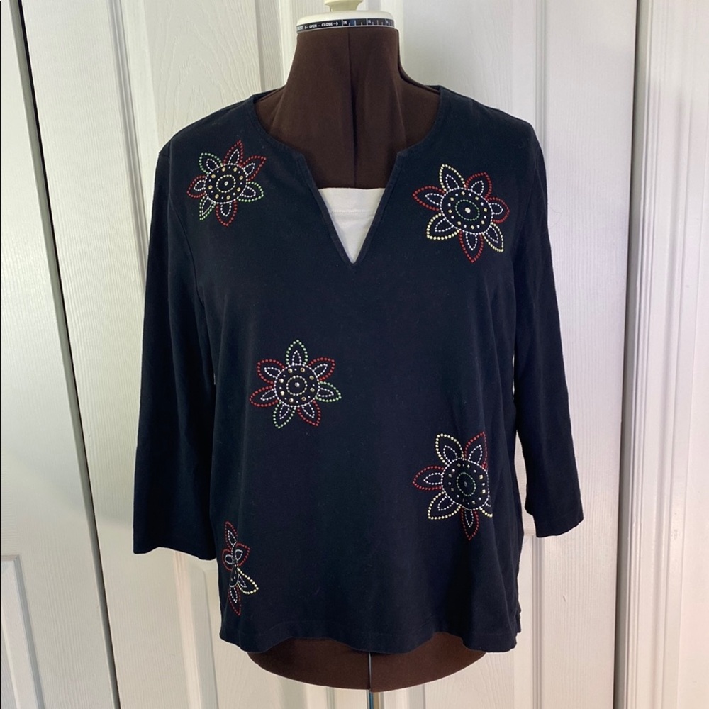2 for $25 - Alfred Dunner Embroidered Embellished Relaxed Fit atop, L (to XL)